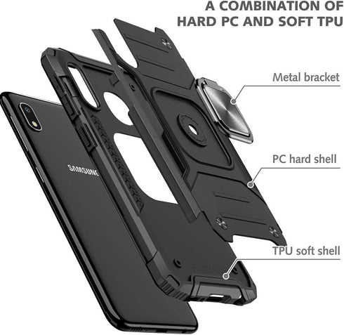 Samsung Galaxy A10e Case, Samsung a10e Case, with Tempered Glass Screen Protector, Hard Rubber Bumper with 360° Rotation Ring Kickstand Cases for ...