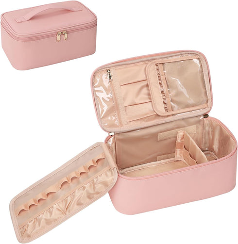 OCHEAL Makeup Bag, Travel Makeup Bag With Multi-Compartments,Large Capacity Pink Cosmetic Bags Organizer For Women Girls,Waterproof Portable Toile...