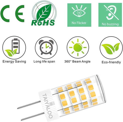 G4 LED Bulb 12V AC/DC 5W Equivalent to 40W Halogen Bulb, T3 JC Type Bi-Pin Base, Warm White 3000K G4 Bulb for Outdoor Landscape Lighting Deck Stai...