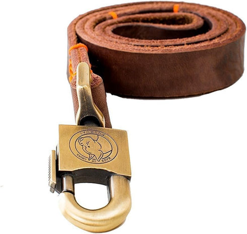 Super Strong Leather Pet Trainning Leads for Medium Dogs or Large Dogs 1 Inch Wide and 3ft, 4ft and 5ft Long Handmade Brown Leather Dog Leash (4 F...