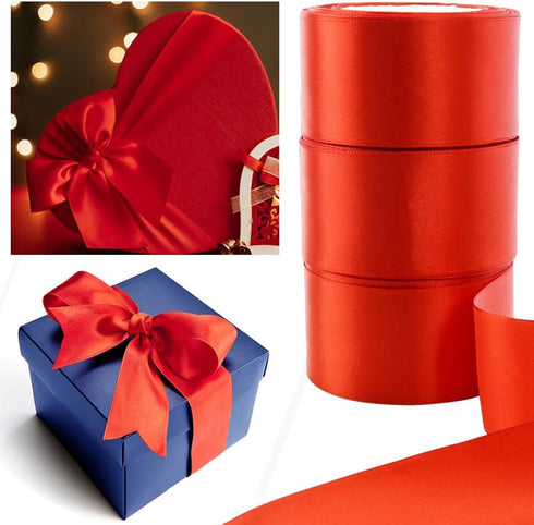 3 Rolls Double Sided Red Satin Ribbon 1.5 Inch Wide 25 Yards Long Grosgrain Polyester Satin Ribbon Fabric Ribbon for Wedding Decor, Gift Wrapping,...