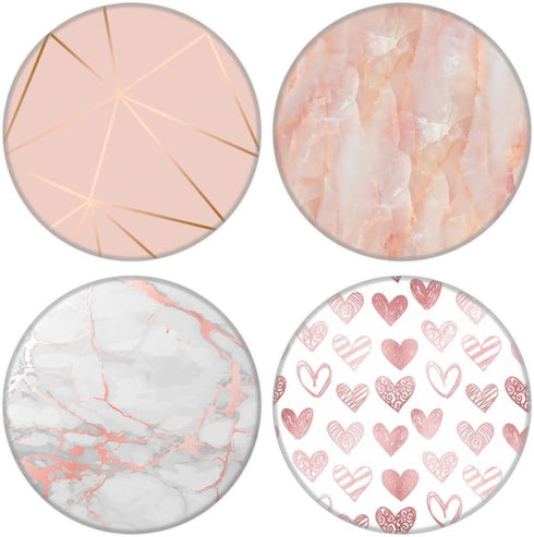 Multi-Function Cell Phone Stand, Pink Rose Gold Heart Marble Expanding Stand Grip for Smartphones and Tablets (4 Pack)...