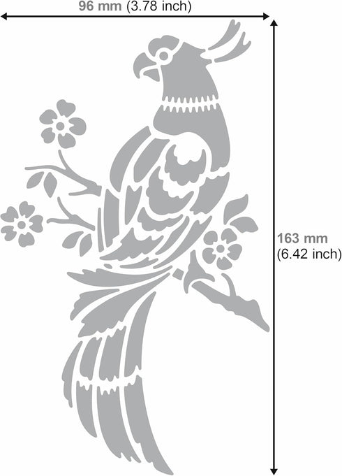 Aleks Melnyk No.471 Metal Stencil, Bird on Tree Branch, Parrot, Branches with flowers, Wild Animal, Small Stencil, 1 PC, Template for Wood Burning...