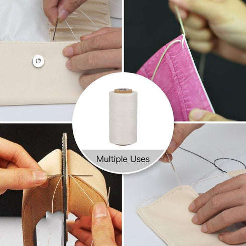 Tenn Well 328 Yards Leather Sewing Waxed Thread, 150D 1MM Hand Stitching Thread for Leather Craft DIY with Needle (White)...