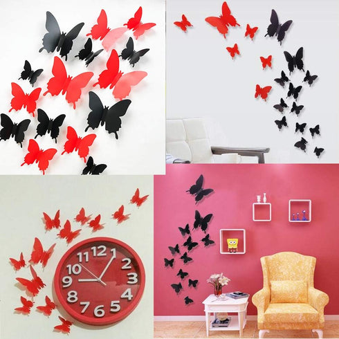 3D Red Butterfly Wall Stickers 24 pcs Removable Mural Stickers Wall Stickers Decal for Home and Room Decoration Kids Room Bedroom Decor Living Roo...