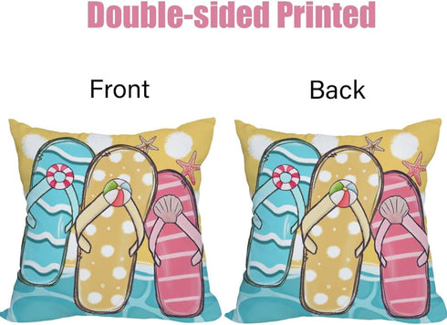 2 Pack Waterproof Summer Throw Pillow Covers 24x24 Inch Flip Flops Decor Tropical Beach Starfish Farmhouse Outdoor Decoration Pillow Cases Blue Oc...