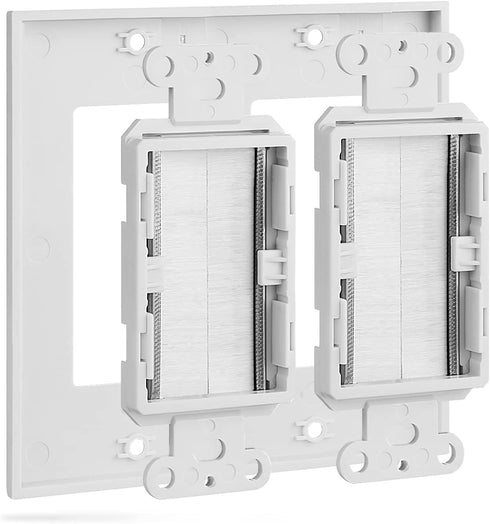 2 Gang Brush Wall Plate White Double Gang 2 outlet Cable Management for TV Cables Coax, HDMI, Ethernet Cables, Speaker Wires, low voltage Universa...