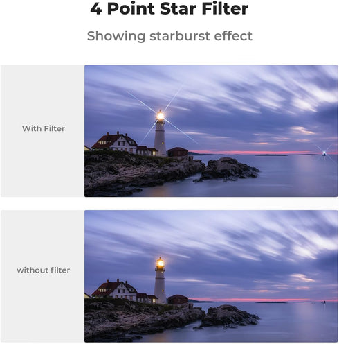 K&F Concept 52mm Star Filters Kit (3pcs) 4 Points 6 Points 8 Points Cross Screen Starburst Filters Set -18 Layer Coating Ultra Slim Optical Glass ...
