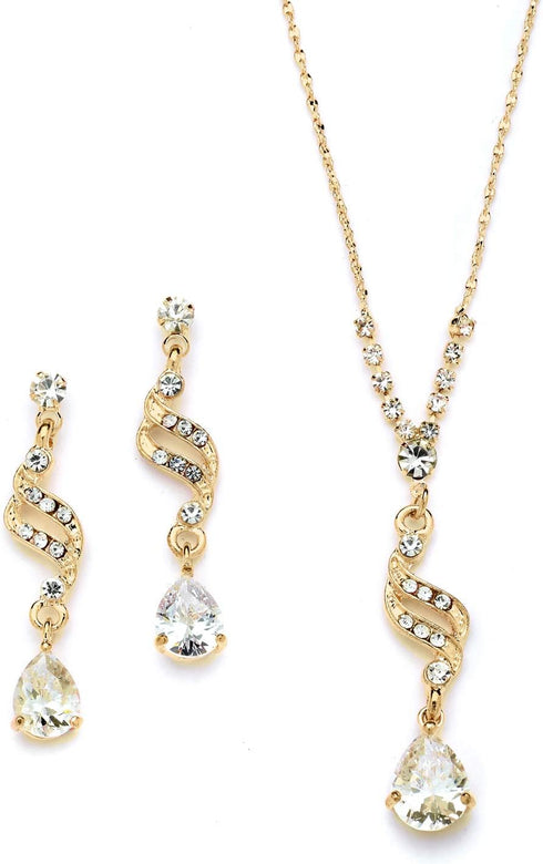 Mariell Gold Cubic Zirconia Prom Jewelry Set, Necklace & Earrings Set for Weddings, Brides, Bridesmaids...