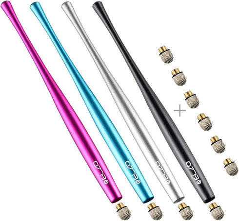 Elzo Capacitive Stylus Pens Premium Metal Slim Combo 4 Pcs Tips for All Touch Screens iPad & Android Tablets DELL/Samsung/HP/Asus/Surface/Samsung/...