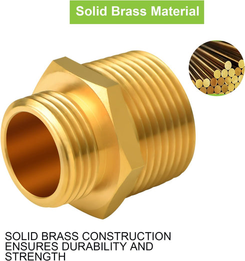 3/4" GHT Male x 1" NPT Male Garden Hose Adapters, Brass Garden Hose Repair Fittings, Water Hose Connector (2 Pack Brass)...