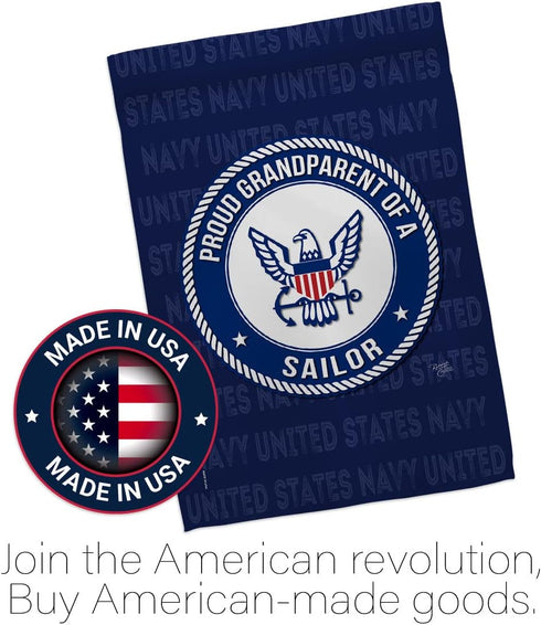 Breeze Decor Proud Grandparent Sailor Garden Flag Armed Forces Navy USN Seabee United State American Military Veteran Retire Official House Banner...