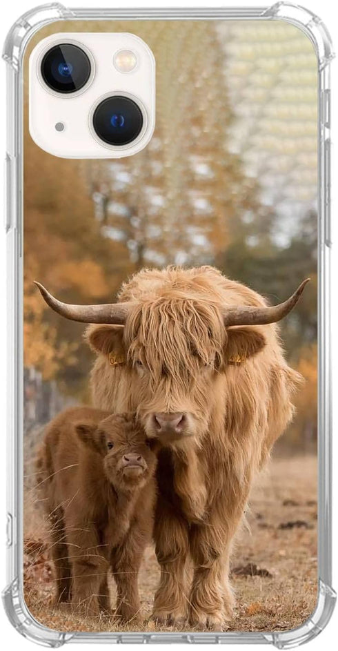 Cute Highland Cow and Cub Phone Case Compatible with iPhone 14 Plus?Cute Animals Pattern Silicone Shockproof TPU Bumper Protective Cover Case for ...