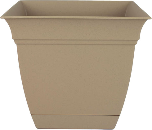 The HC Companies 12 Inch Eclipse Square Planter with Saucer – Indoor Outdoor Plant Pot for Flowers Vegetables Herbs, Sandstone...