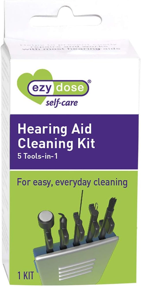 EZY DOSE 5-in-1 Hearing Aid Everyday Cleaning Tools, Small Kit for Home or Travel, for Easy, Black, Easy to Use, 5 Piece Set, BPA Free...