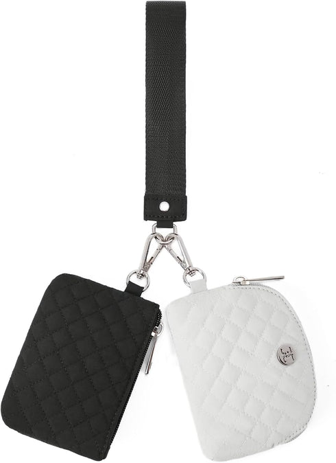 Telena Mini Zip Around Wristlet Wallets for Women Coin Purse Wristlet Keychain Dual Pouch Wallet Black Gray...