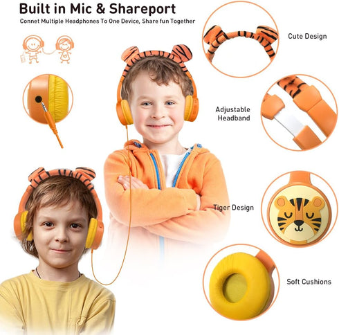 Kids Bluetooth Headphones, Kids Headphones with MIC, Bluetooth 5.3 & Stereo Sound,85dB Volume Limited with SD Card Slot, Childrens Headphones for ...