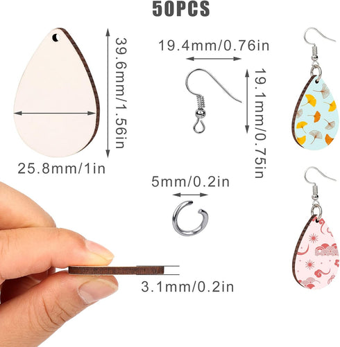 SAVITA 50pcs Sublimation Earring Kit, Double-Sided White Teardrop Unfinished Pendant Sublimation with Hooks for Earrings for Jewellery Making DIY...