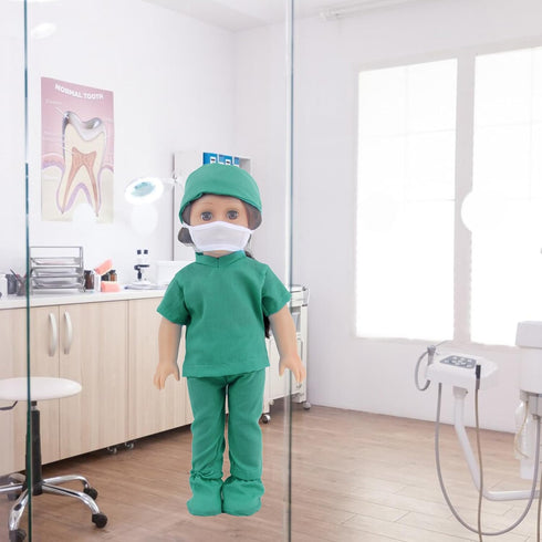 Doll Doctor Outfits and Medical Kit Accessories for 18 Inch Fashion Dolls, includes White Coat, Green Scrubs, Doctor Surgical Gown and Tools Plays...