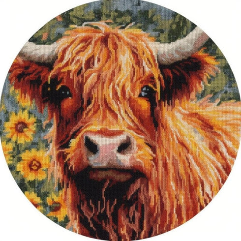DIY Stamped Cross Stitch Kits Brown Highland Cow and Sunflower for Beginners Easy 11CT Needlepoint Embroidery Counted Cross Stitch Kits Art Craft ...