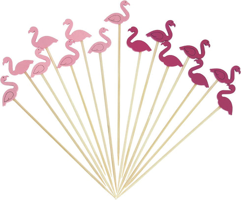 Minisland Pink Red Flamingo Cocktail Picks, 5 Inch Long Bamboo Fancy Toothpicks for Appetizers, Decorative Summer Tropical Hawaiian Party Food Dri...
