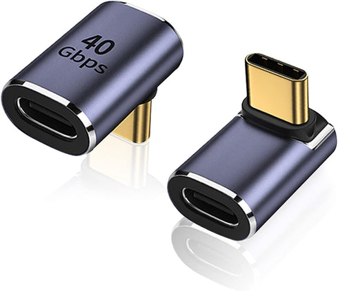 AreMe 90 Degree USB-C Male to Female Adapter, 2 Pack Right Angle 100W Type-C Adapter Extender for Steam Deck, ROG Ally, Switch, Notebook Computers...