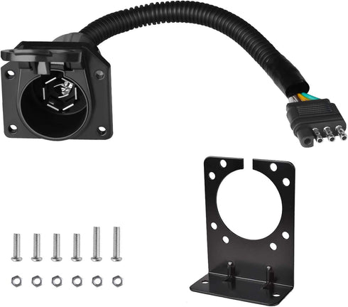 4 Way Flat to 7 Way Round Blade Trailer Adapter Plug End with Mounting Bracket 4 Pin to 7 Pin Electrical Connector for RV, Truck, Car...