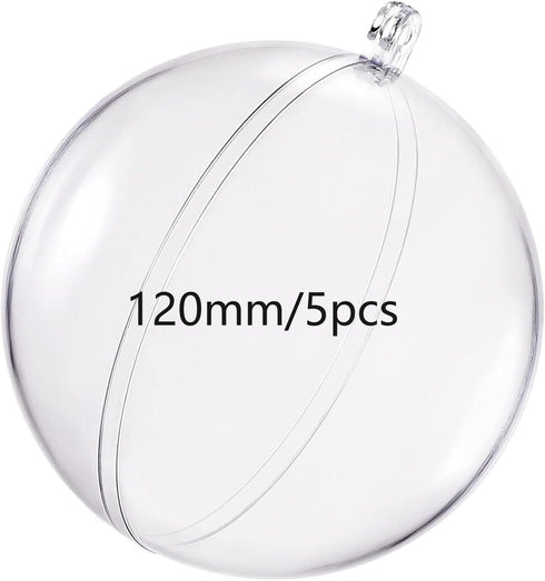 Clear Plastic Fillable Ornaments Ball, DIY Ornaments for Christmas, Wedding, Party, Home Decor (120mm/5pcs)...