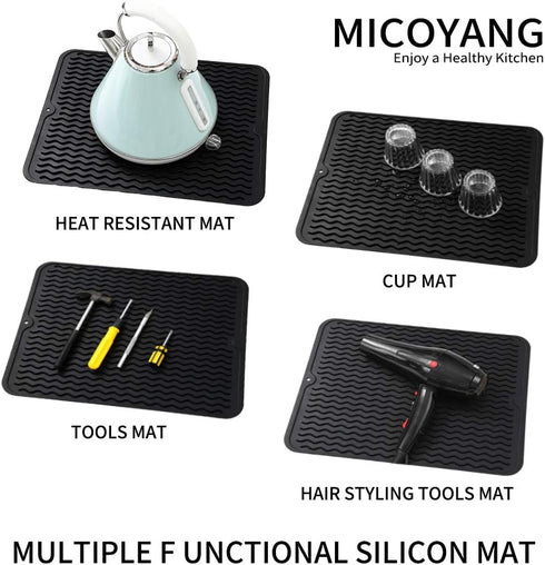 Silicone Dish Drying Mat for Multiple Usage,Easy clean,Eco-friendly,Heat-resistant Silicone Mat for Kitchen Counter or Sink,Refrigerator or drawer...