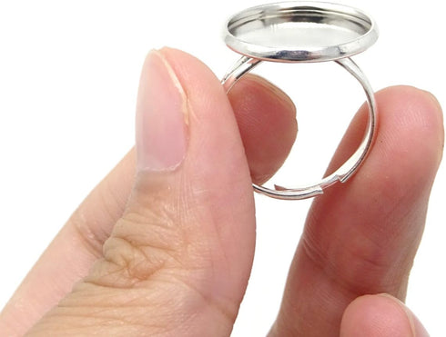 Honbay 20PCS 16mm Adjustable Finger Ring Blank Bases Round Finger Ring Trays (Silver)...