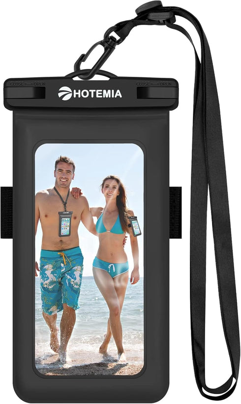 Waterproof Cell Phone Pouch Floating, Float Phone Case Dry Bag with Neck Lanyard and Armband, Fits iPhone and All Cell Phones(Plus Size, Black Flo...