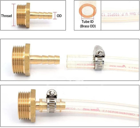 AOPANDA Brass Hose Barb Fitting, 3/8" Hose Barb to 3/8" NPT Male Air Hose Barb Fittings, Barbed Air Hose Repair Fitting Adapter Kit, 5 Pcs Hose Cl...