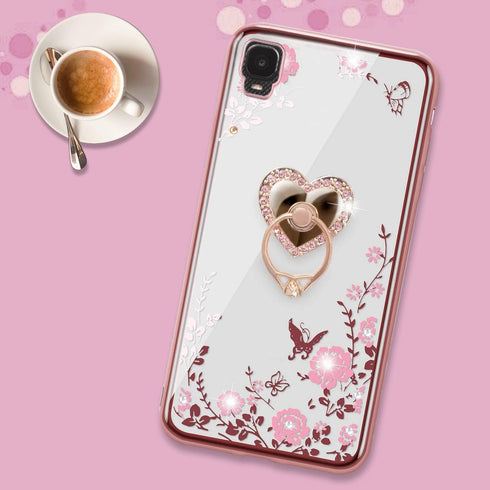 B-wishy Cellular Phone Case for Alcatel TCL A3 A509DL, Glitter Crystal Butterfly Heart Floral Slim TPU Luxury Bling Cute Cover with Kickstand+Stra...