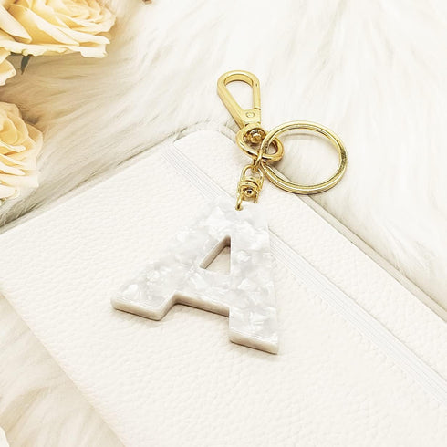 Gold KeyRing White Initial Pendant Thick Letter A B C D E F G Key Chain Bag Pendant for Men and Women...