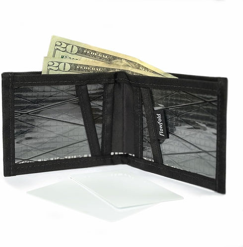 Flowfold Recycled Sailcloth Wallets - Vanguard Bifold Wallet, Front Pocket Wallet, Slim Minimalist Wallets Made in USA (Black Sailcloth)...
