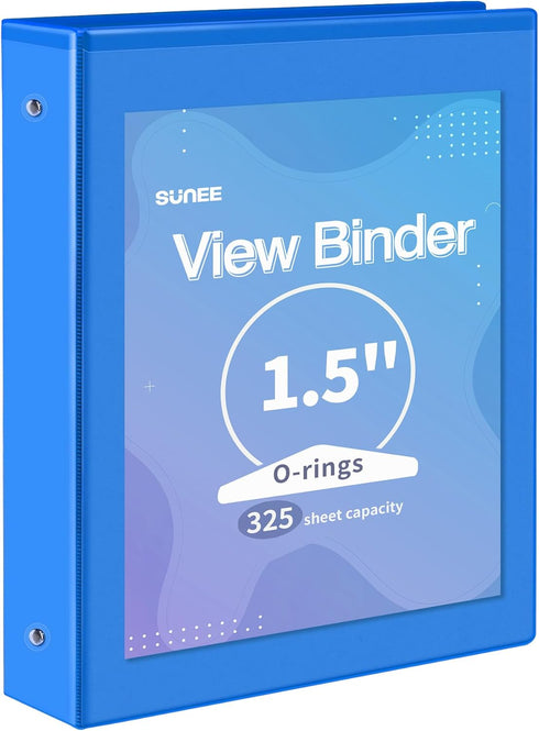 SUNEE 3 Ring Binder 1.5 Inch 1 Pack, Clear View Binder Three Ring PVC-Free (Fit 8.5x11 Inches) for School Binder or Office Binder Supplies, Blue B...