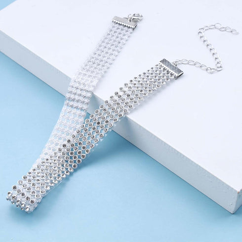 Sparkly Rhinestone Choker Necklace 5 Row Crystal Collar Necklace Layered Crystal Choker Necklace Silver Multi Row Tennis Chain Necklace Chain Jewe...