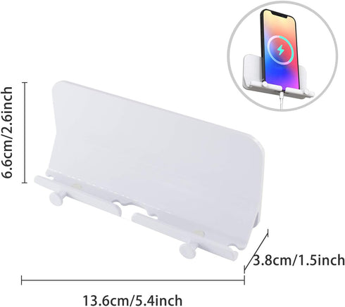 2 Pack Wall Mount Phone Holder Self-adhesive Type with Non-slip Design, Key Holder and Charging Holes for Bathroom, Living Room, Bed Room, Kitchen...