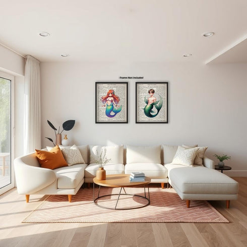 Posterizer 2 pcs-Cute Mermaid and Merman Dictionary Wall Art-Abstract Modern Art-Movie Cinema Art-Gift for Daughter, Son, Kids-Decor for nursery t...