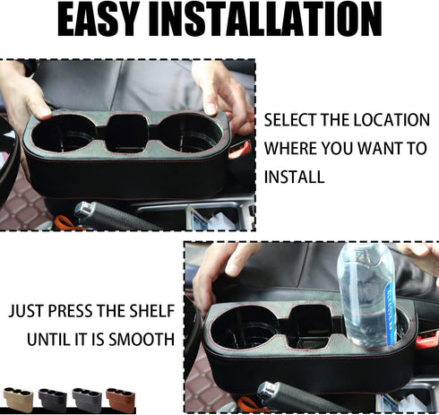 Car Cup Holder with Phone Holder, Side Pocket Console Leather Cover, Auto Front Seat Gap Interior Drink Organizer, Multifunction Accessories Stora...
