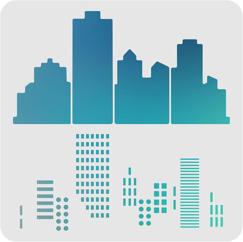 FINGERINSPIRE Cityscape Stencils Template 11.8x11.8inch Plastic City Building Morse Code Drawing Painting Stencils Square Reusable Stencils for Pa...