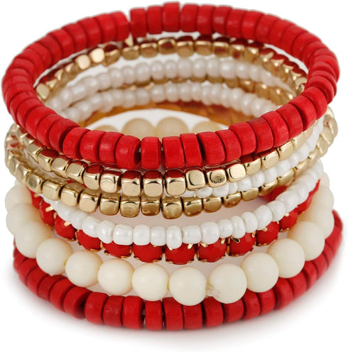 LUREME Bohemian Beads Cube Multi Strand Stretch Stackable Bangle Bracelet Set (bl003172)...