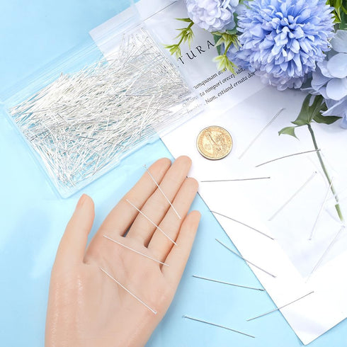 1 Box 600Pcs Straight Pins Bulk Silver Flat Head Pins Brass 50mm Long Brass Flat Headpins Jewelry Findings Pins for Jewelry Making Accessories Sup...