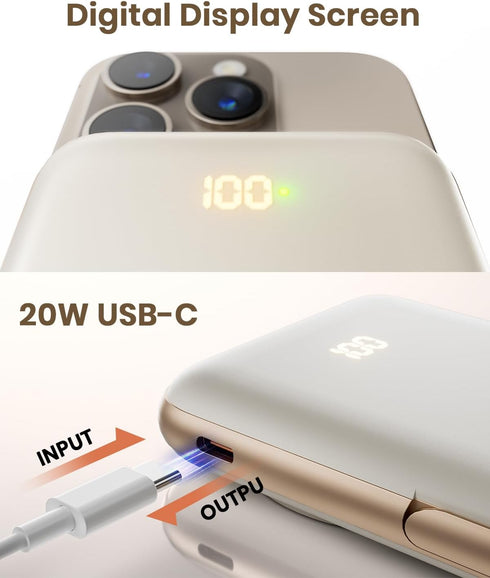 Magnetic Power Bank, 10000mAh Wireless Portable Charger, 20W Mag-Safe Battery Bank with Stand & USB-C Fast Charging, for Magsafe Battery Pack LED ...