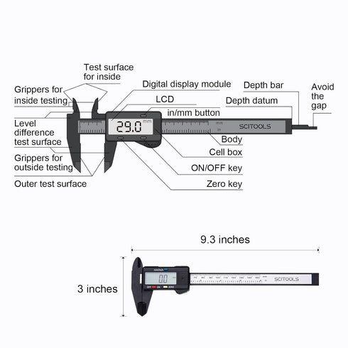 Digital Caliper 0-6"Measuring Tool, Micrometer Caliper with Auto-Off Feature, Interchangeable between inches and millimeters for jewelry measureme...