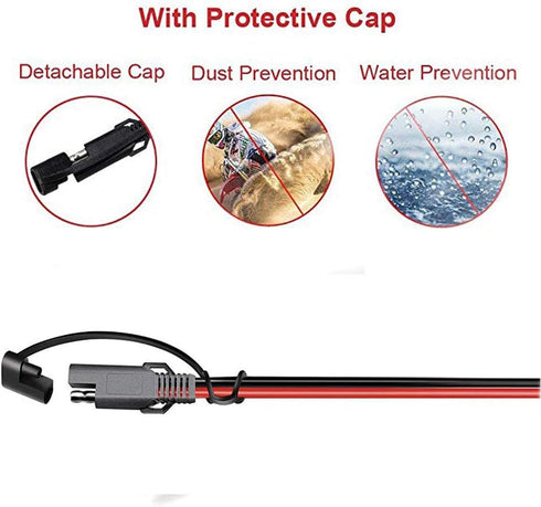 iMESTOU 16AWG SAE Cables SAE Power Extension Cable 2 Pin Quick Disconnect DC Connector Cord Plugs 12V 30CM with Waterproof Caps for Motorcycle Car...