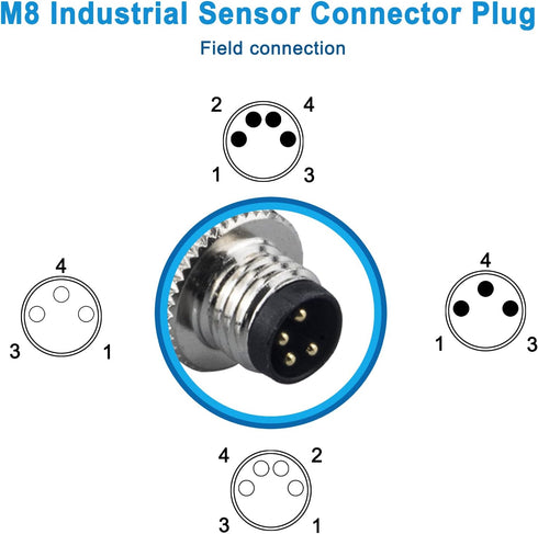 Industrial Sensor Connector Plug,Lonlonty Field Assembly M8 Connector 3-Pin A Coding UTP IP67 Waterproof Aviation Connector Adapter-Male,3 Pin,4Pa...