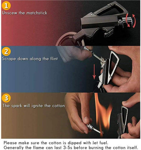 Permanent Metal Lighter, Lighter Keychain Outdoor, Emergency Survival Gear with Flint Metal Matchstick Fire Starter Kerosene Refillable Lighter...