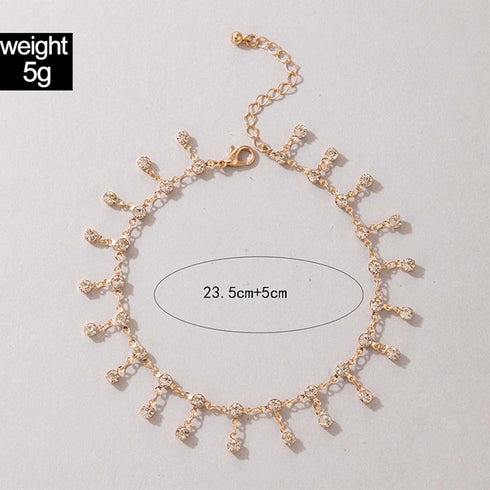 Boho Rhinestone Drop Ankle Bracelet Gold Crystal Dangle Anklet Bracelets Cz Tassel Anklets Glitter Tennis Foot Chain Jewelry for Women and Girls S...