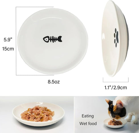 Cat Food Bowls, Cat Dishes with Ceramic Silicone Bottom, Non-Slip Silent Kitten Food Bowls for Indoor Cat, Whisker Friendly Shallow Dish for Cat W...